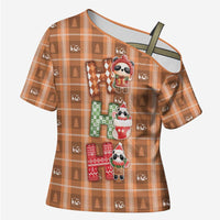 Panda Christmas Cross Shoulder Shirt Ho Ho Ho Caramel Pattern - Wonder Print Shop