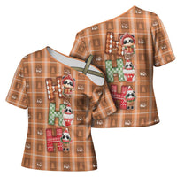 Panda Christmas Cross Shoulder Shirt Ho Ho Ho Caramel Pattern - Wonder Print Shop