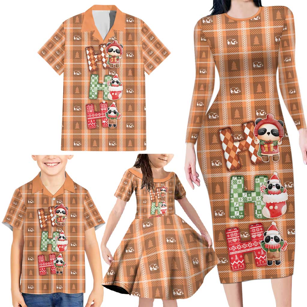 Panda Christmas Family Matching Long Sleeve Bodycon Dress and Hawaiian Shirt Ho Ho Ho Caramel Pattern - Wonder Print Shop