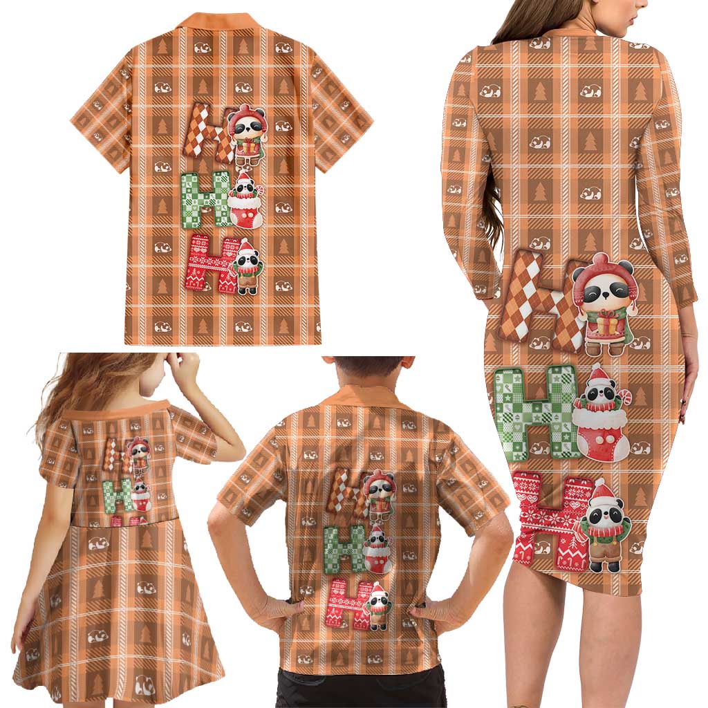 Panda Christmas Family Matching Long Sleeve Bodycon Dress and Hawaiian Shirt Ho Ho Ho Caramel Pattern - Wonder Print Shop