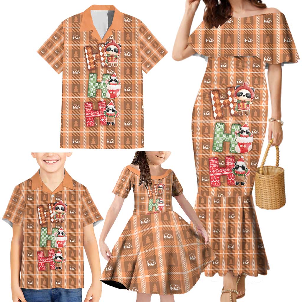 Panda Christmas Family Matching Mermaid Dress and Hawaiian Shirt Ho Ho Ho Caramel Pattern - Wonder Print Shop