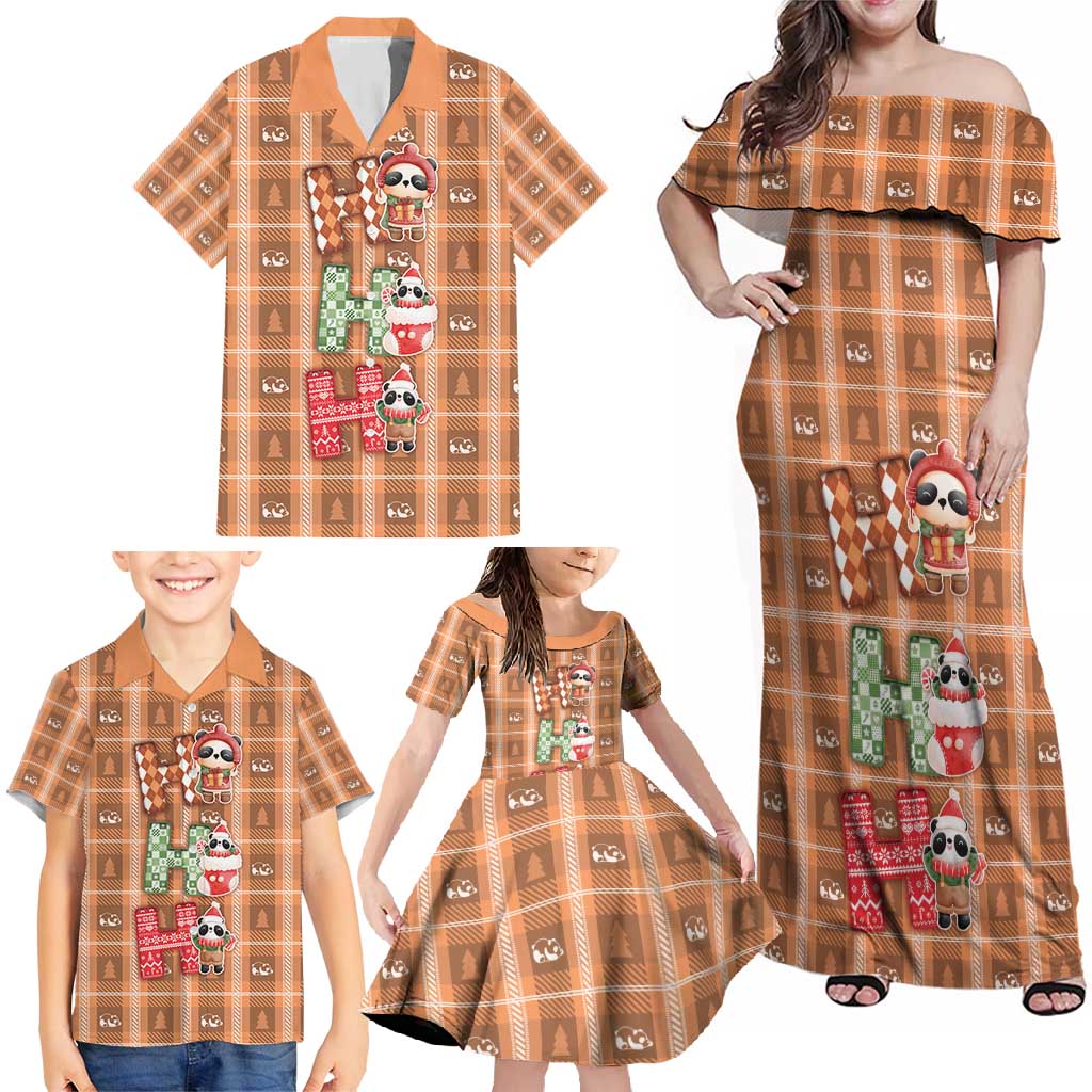 Panda Christmas Family Matching Off Shoulder Maxi Dress and Hawaiian Shirt Ho Ho Ho Caramel Pattern - Wonder Print Shop