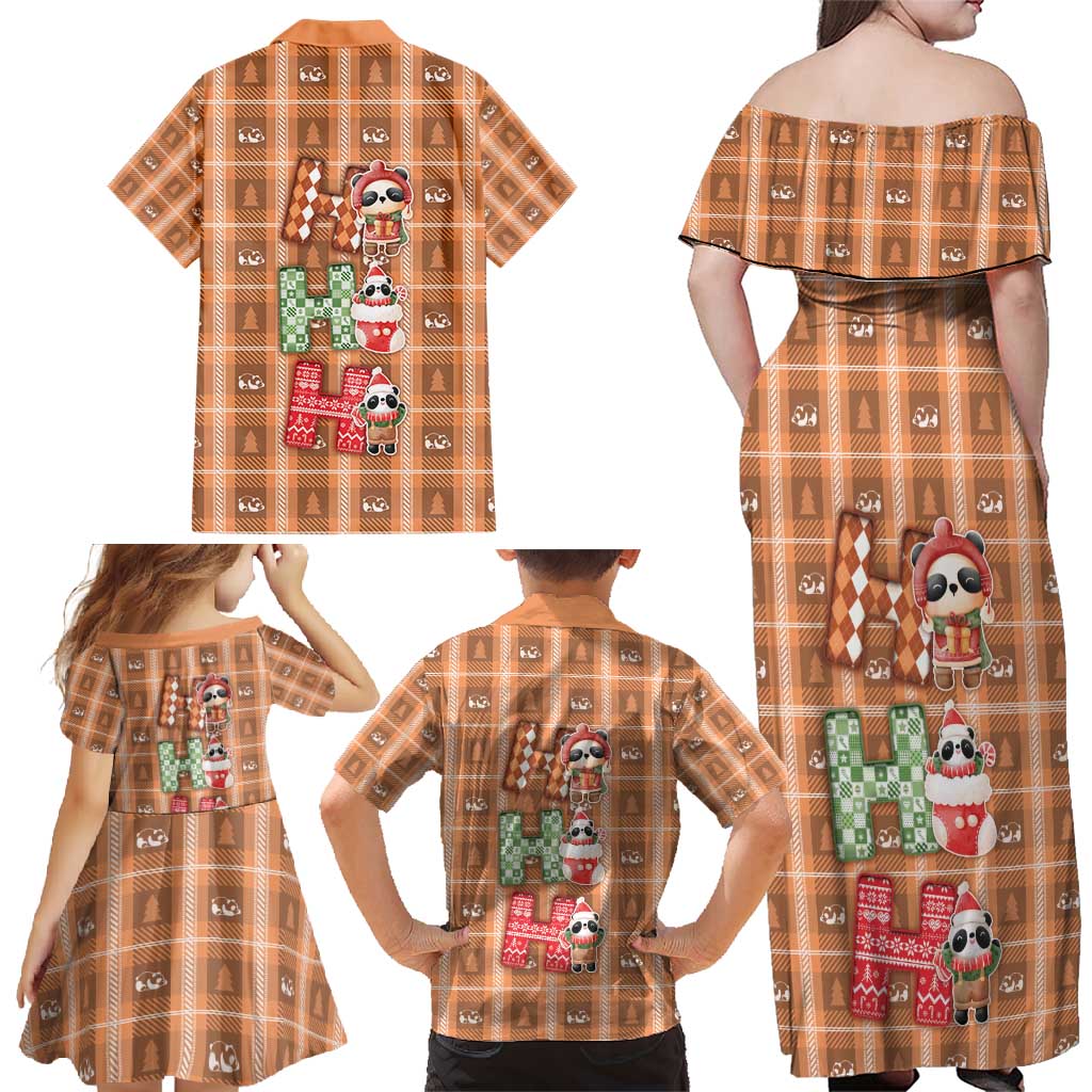 Panda Christmas Family Matching Off Shoulder Maxi Dress and Hawaiian Shirt Ho Ho Ho Caramel Pattern - Wonder Print Shop