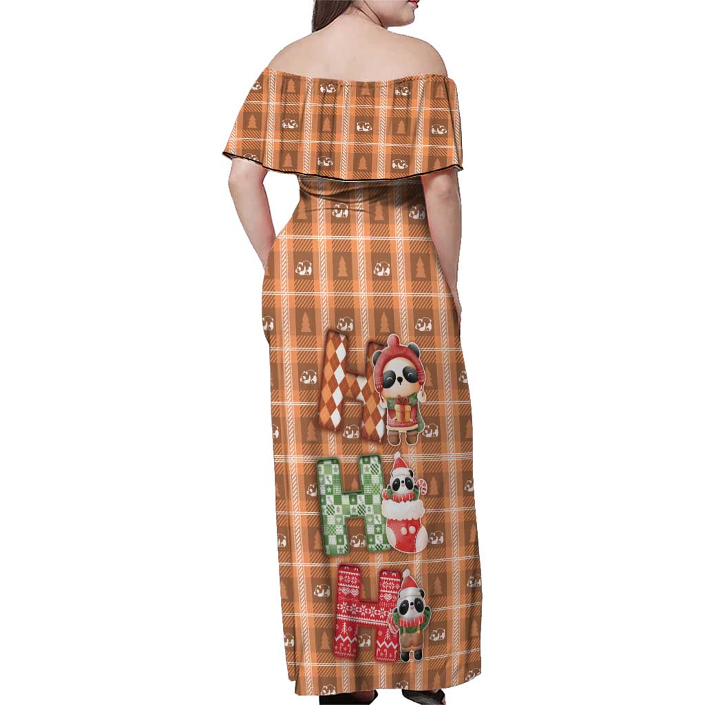 Panda Christmas Family Matching Off Shoulder Maxi Dress and Hawaiian Shirt Ho Ho Ho Caramel Pattern - Wonder Print Shop