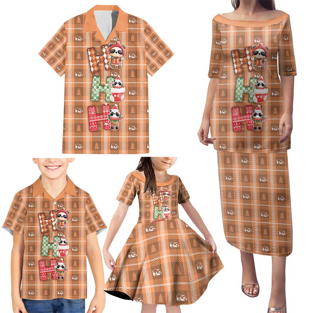 Panda Christmas Family Matching Puletasi and Hawaiian Shirt Ho Ho Ho Caramel Pattern - Wonder Print Shop