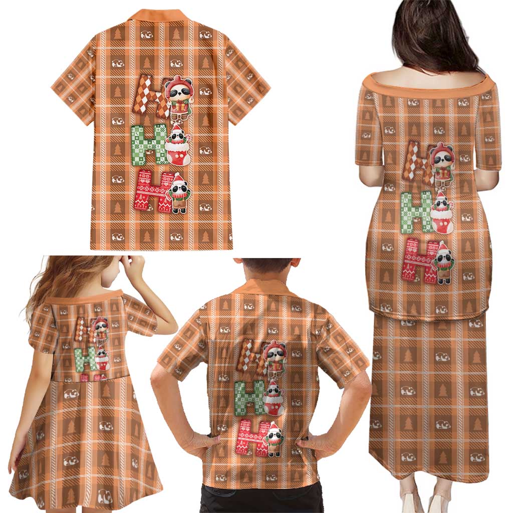 Panda Christmas Family Matching Puletasi and Hawaiian Shirt Ho Ho Ho Caramel Pattern - Wonder Print Shop
