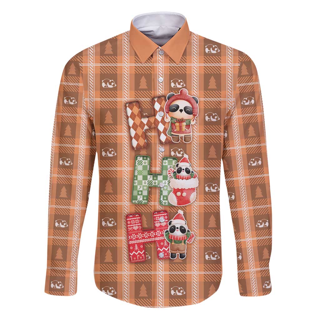 Panda Christmas Family Matching Puletasi and Hawaiian Shirt Ho Ho Ho Caramel Pattern - Wonder Print Shop