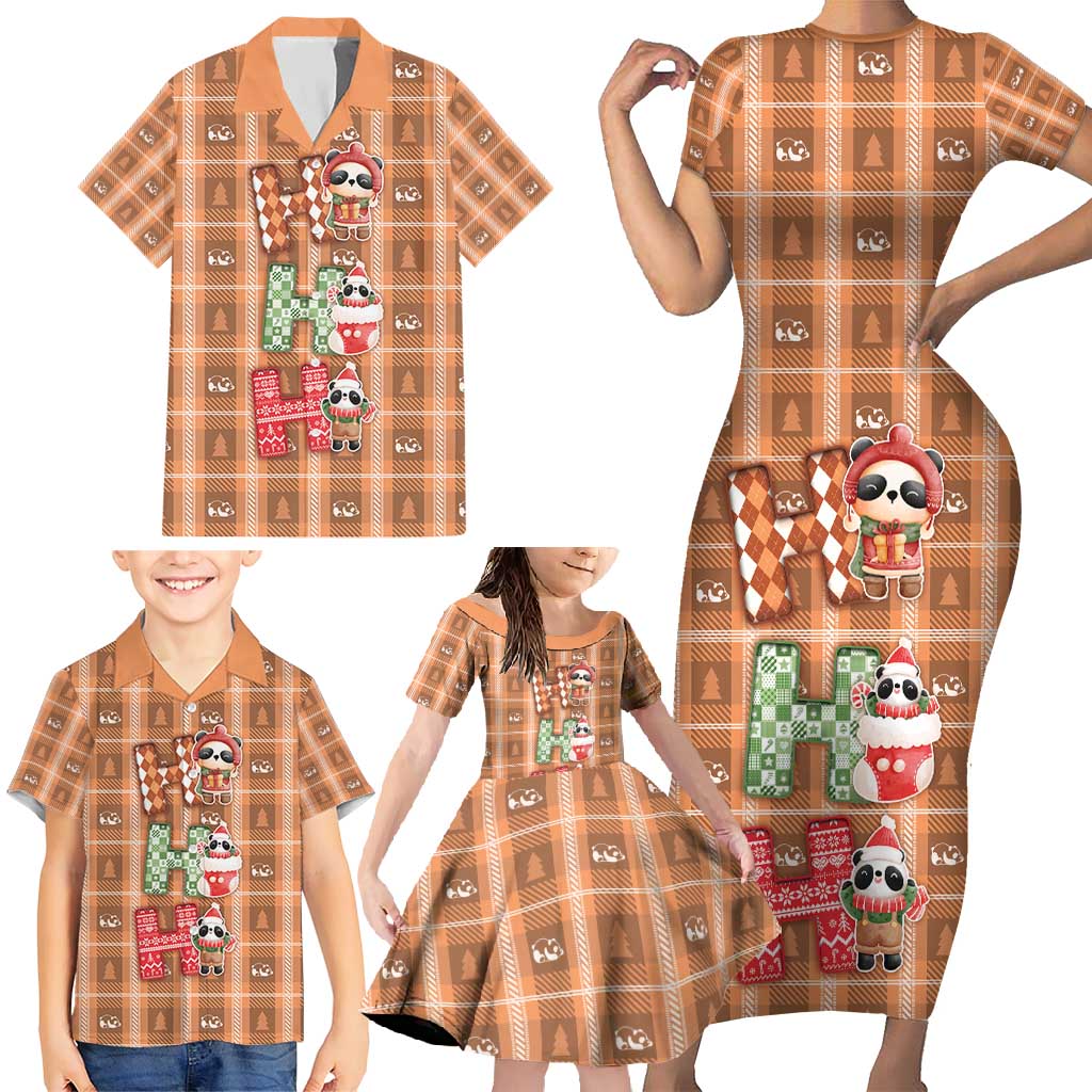 Panda Christmas Family Matching Short Sleeve Bodycon Dress and Hawaiian Shirt Ho Ho Ho Caramel Pattern - Wonder Print Shop