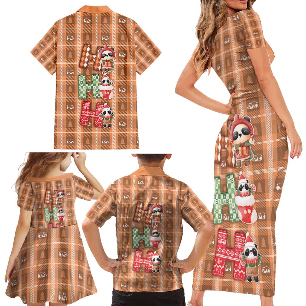 Panda Christmas Family Matching Short Sleeve Bodycon Dress and Hawaiian Shirt Ho Ho Ho Caramel Pattern - Wonder Print Shop