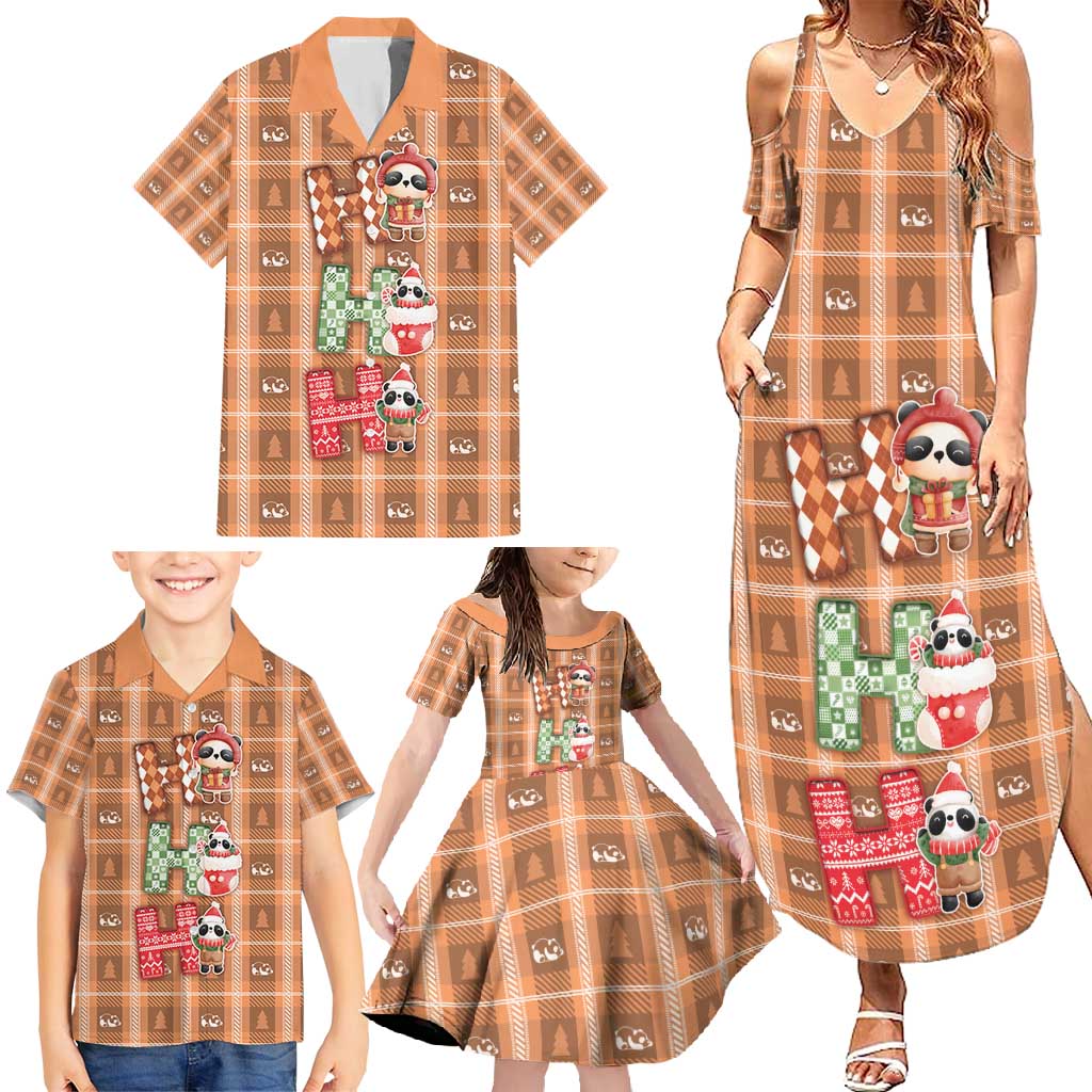Panda Christmas Family Matching Summer Maxi Dress and Hawaiian Shirt Ho Ho Ho Caramel Pattern - Wonder Print Shop