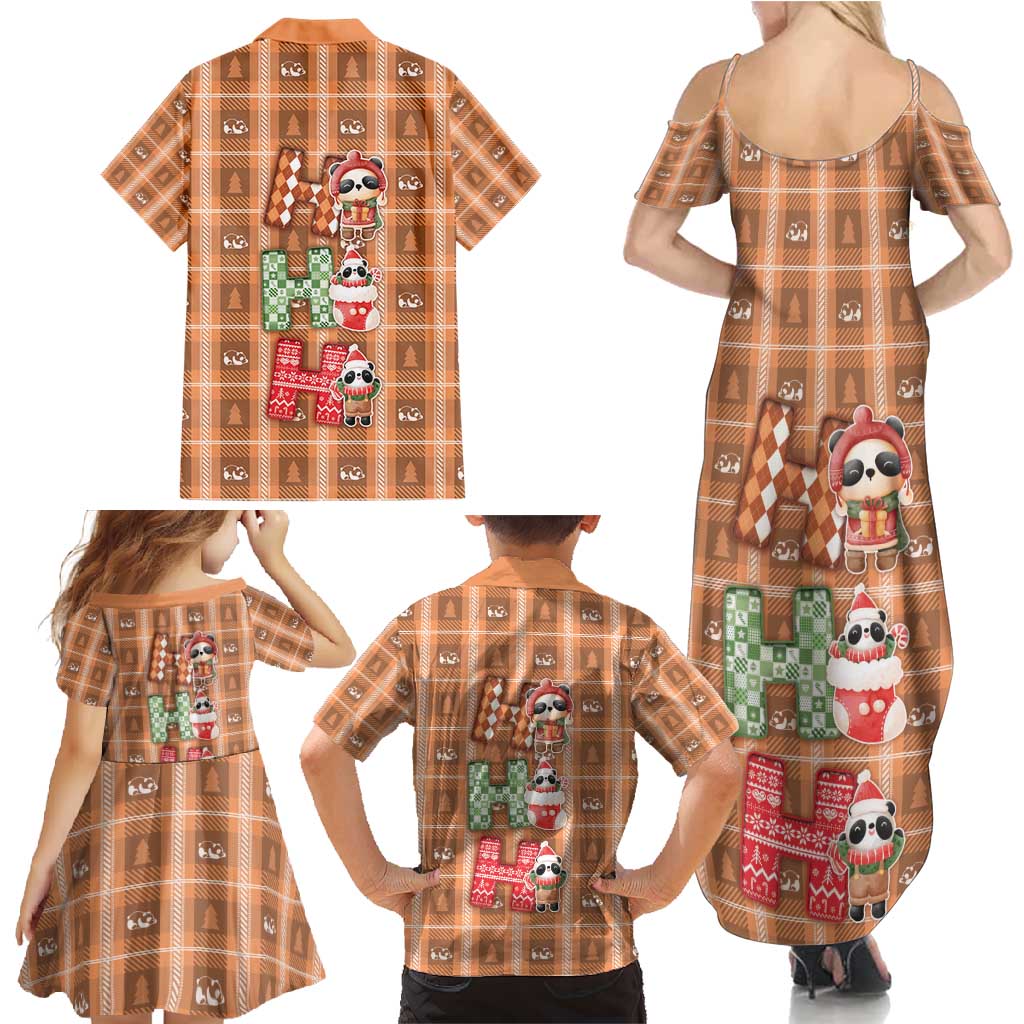 Panda Christmas Family Matching Summer Maxi Dress and Hawaiian Shirt Ho Ho Ho Caramel Pattern - Wonder Print Shop