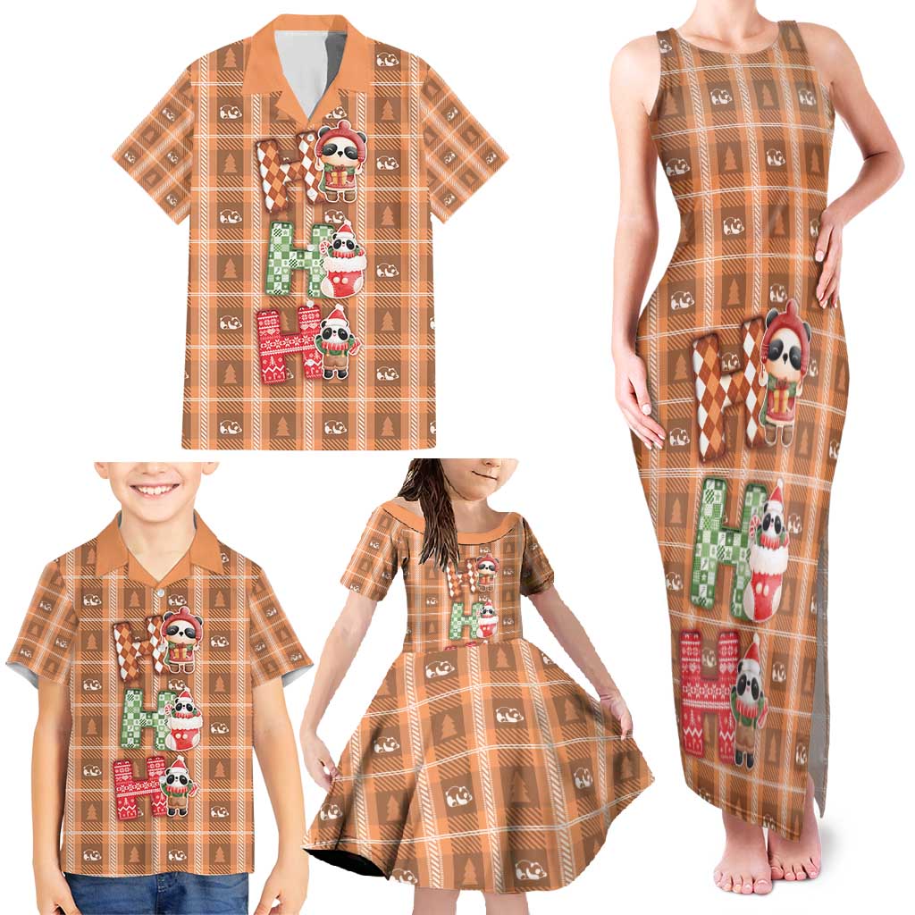 Panda Christmas Family Matching Tank Maxi Dress and Hawaiian Shirt Ho Ho Ho Caramel Pattern - Wonder Print Shop