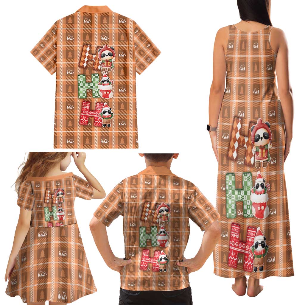 Panda Christmas Family Matching Tank Maxi Dress and Hawaiian Shirt Ho Ho Ho Caramel Pattern - Wonder Print Shop