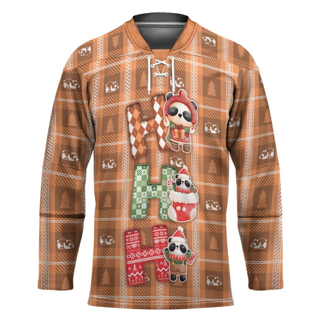 Panda Christmas Hockey Jersey Ho Ho Ho Caramel Pattern - Wonder Print Shop