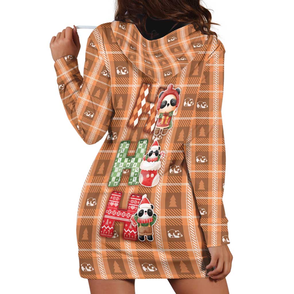 Panda Christmas Hoodie Dress Ho Ho Ho Caramel Pattern - Wonder Print Shop
