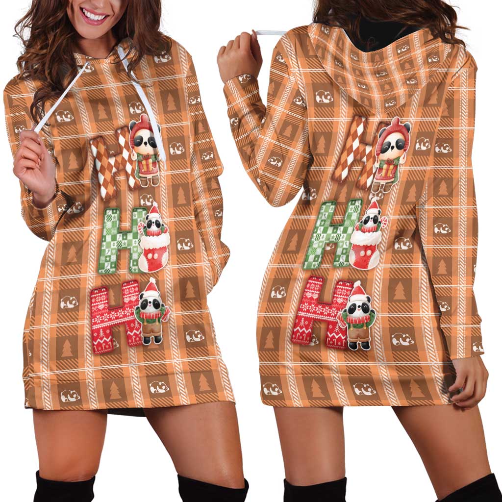 Panda Christmas Hoodie Dress Ho Ho Ho Caramel Pattern - Wonder Print Shop