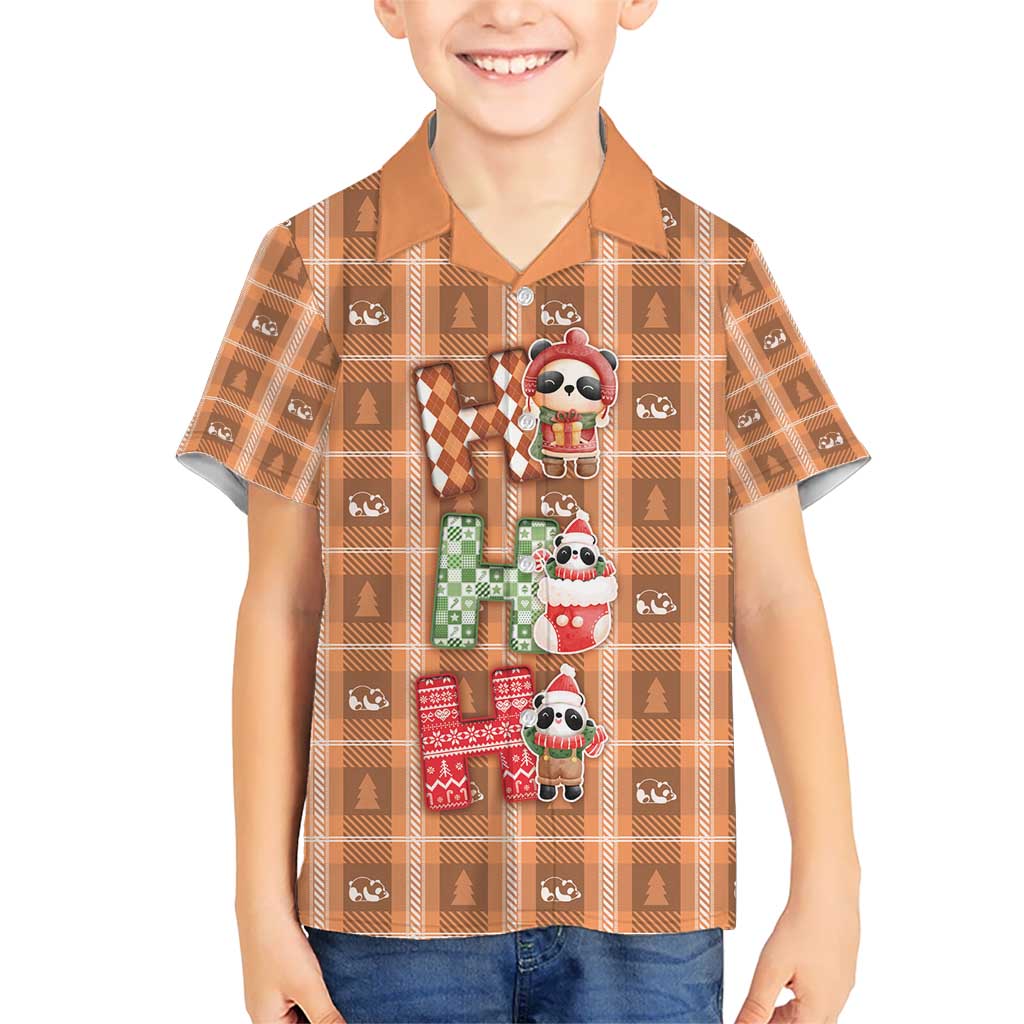Panda Christmas Kid Hawaiian Shirt Ho Ho Ho Caramel Pattern - Wonder Print Shop