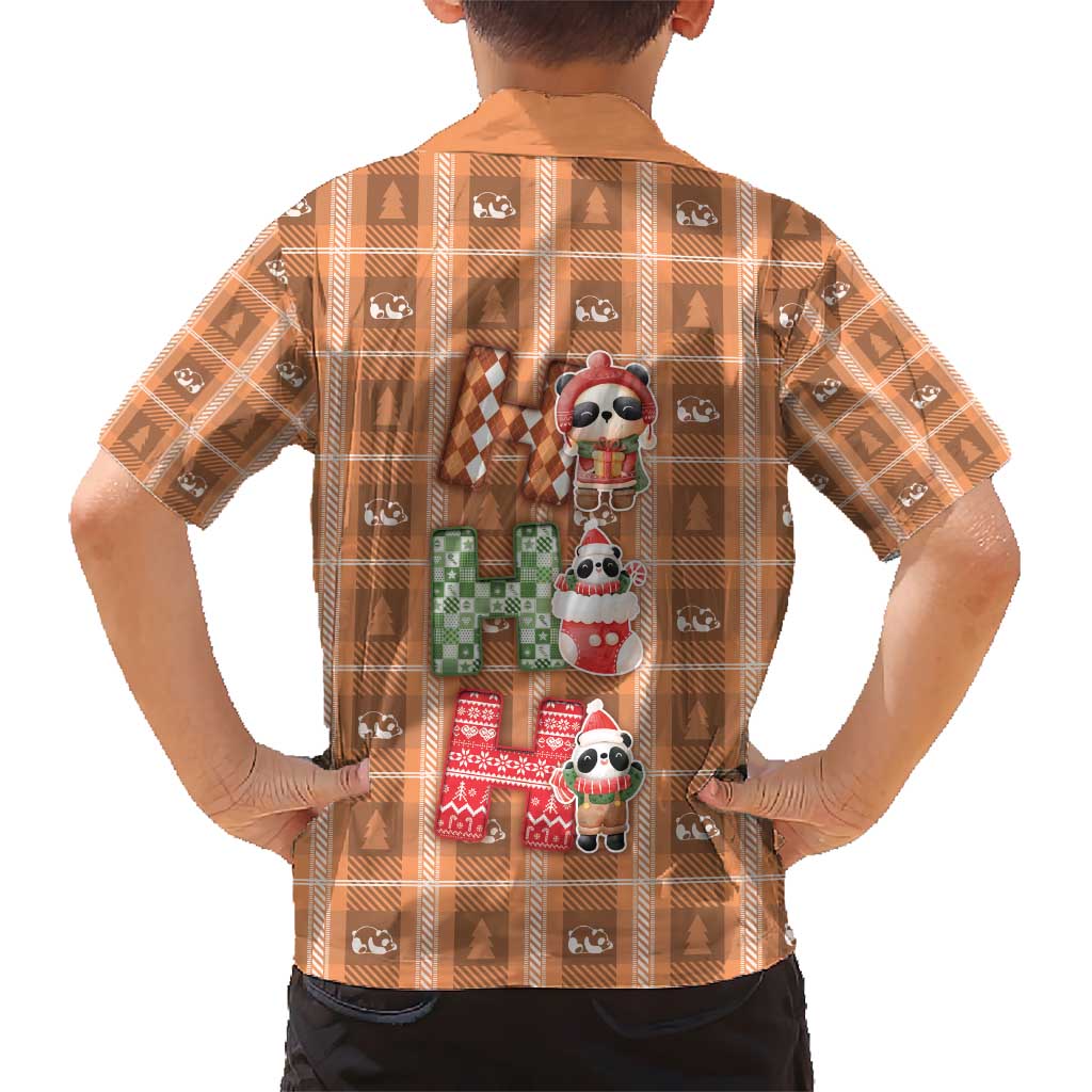 Panda Christmas Kid Hawaiian Shirt Ho Ho Ho Caramel Pattern - Wonder Print Shop