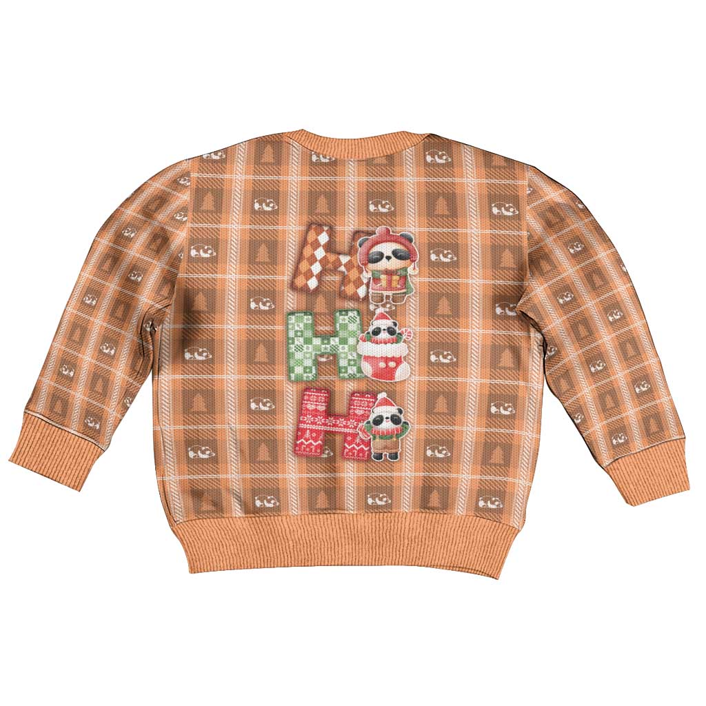 Panda Christmas Kid Ugly Christmas Sweater Ho Ho Ho Caramel Pattern - Wonder Print Shop
