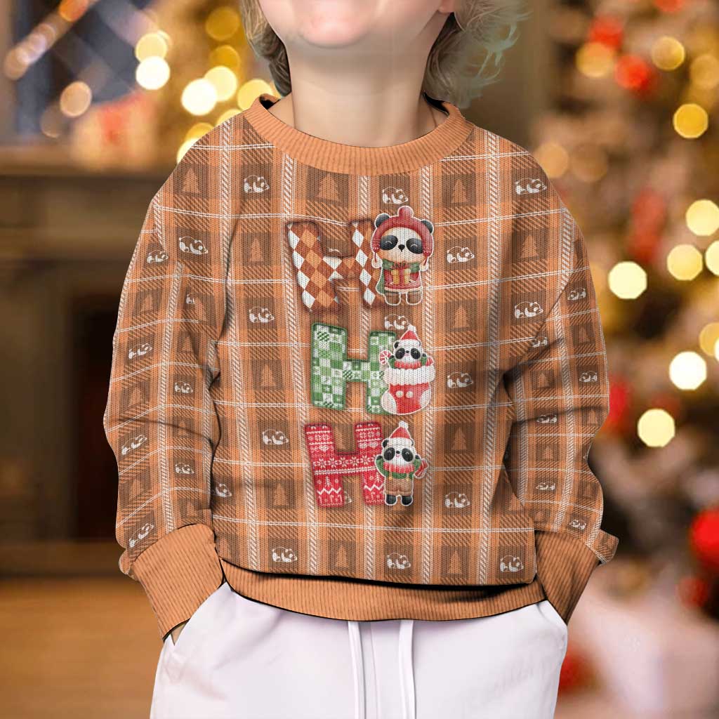 Panda Christmas Kid Ugly Christmas Sweater Ho Ho Ho Caramel Pattern - Wonder Print Shop