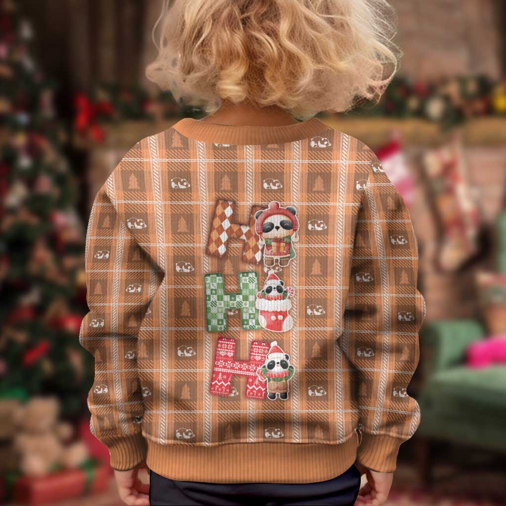 Panda Christmas Kid Ugly Christmas Sweater Ho Ho Ho Caramel Pattern - Wonder Print Shop