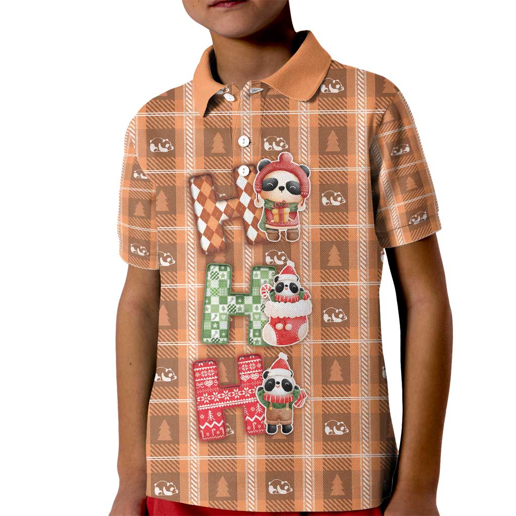 Panda Christmas Kid Polo Shirt Ho Ho Ho Caramel Pattern - Wonder Print Shop