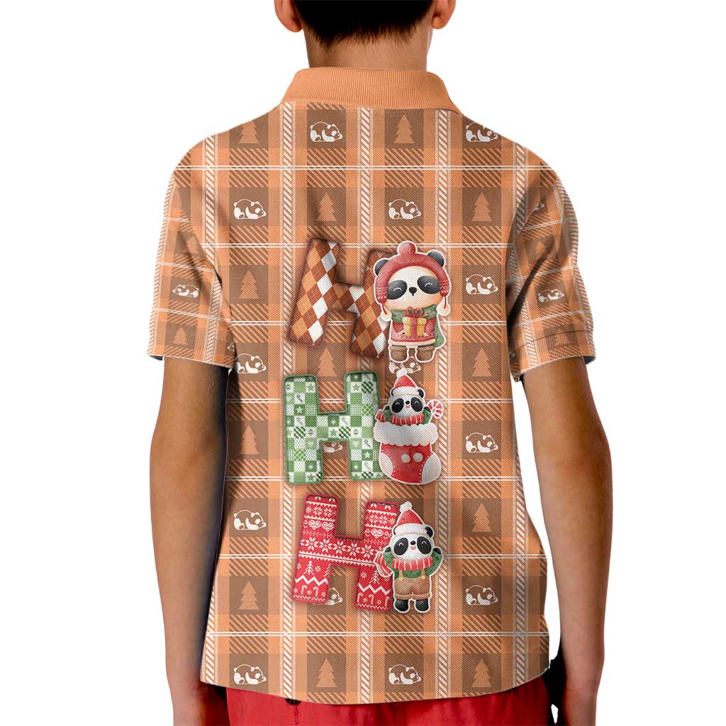 Panda Christmas Kid Polo Shirt Ho Ho Ho Caramel Pattern - Wonder Print Shop