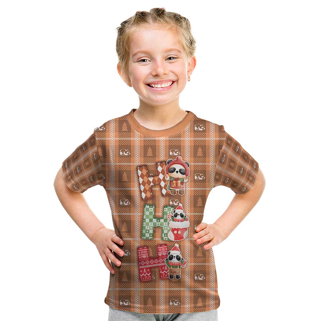 Panda Christmas Kid T Shirt Ho Ho Ho Caramel Pattern - Wonder Print Shop