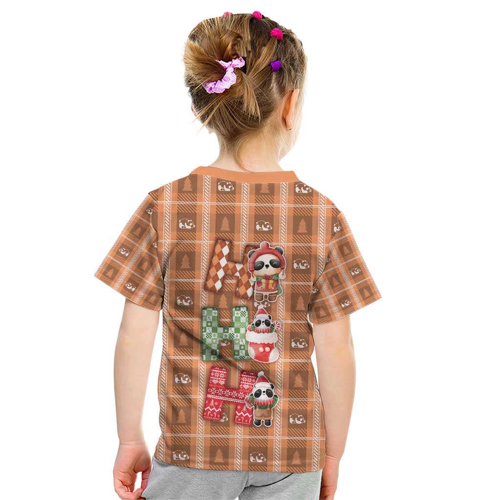 Panda Christmas Kid T Shirt Ho Ho Ho Caramel Pattern - Wonder Print Shop
