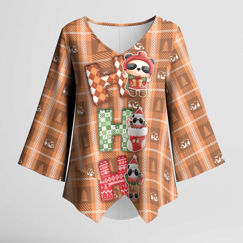 Panda Christmas Kimono Sleeve Blouse Ho Ho Ho Caramel Pattern - Wonder Print Shop