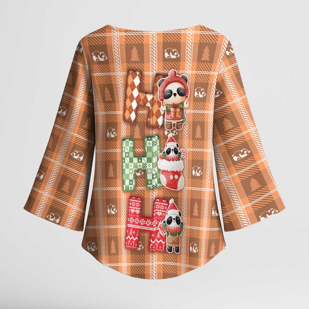 Panda Christmas Kimono Sleeve Blouse Ho Ho Ho Caramel Pattern - Wonder Print Shop