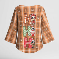 Panda Christmas Kimono Sleeve Blouse Ho Ho Ho Caramel Pattern - Wonder Print Shop