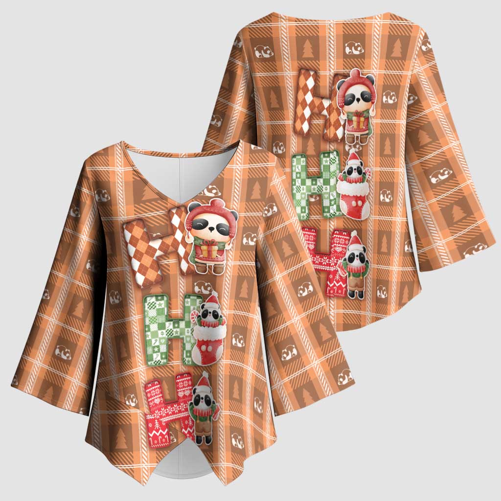Panda Christmas Kimono Sleeve Blouse Ho Ho Ho Caramel Pattern - Wonder Print Shop