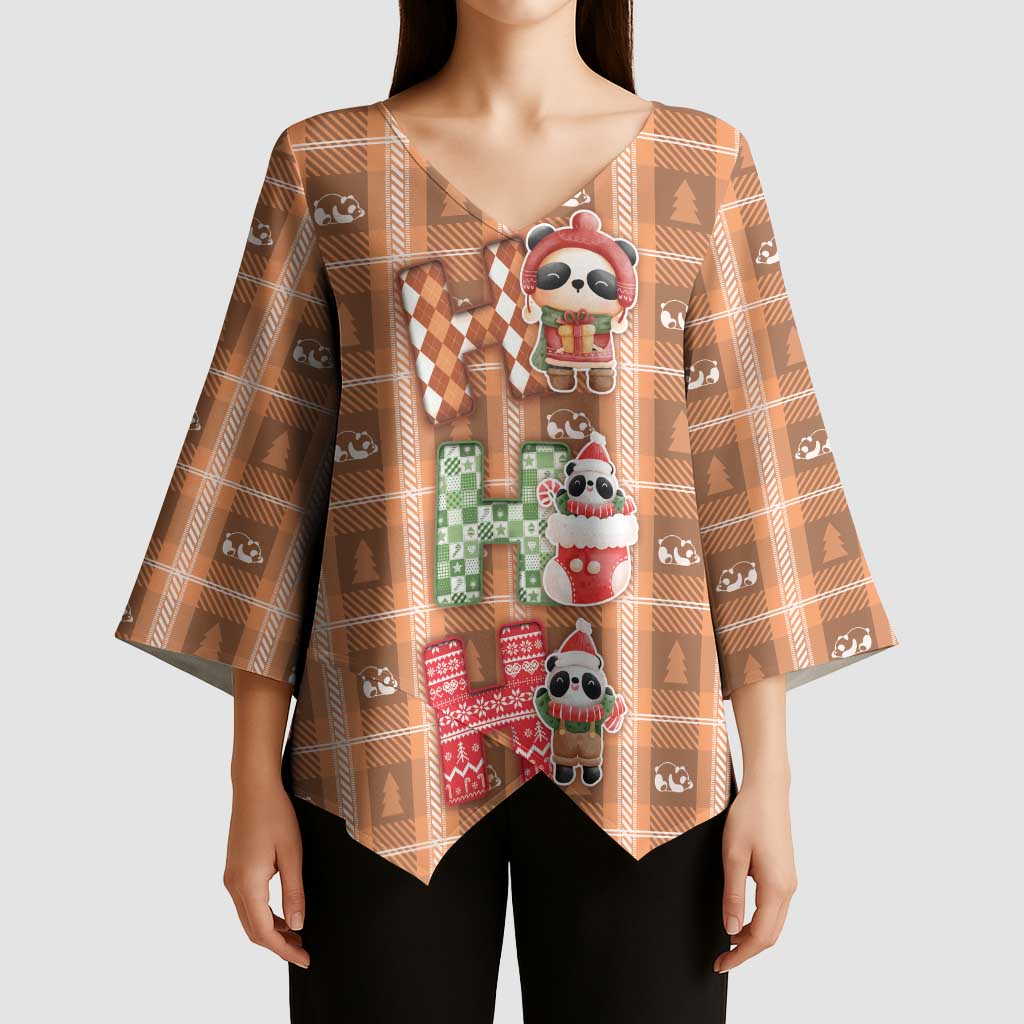 Panda Christmas Kimono Sleeve Blouse Ho Ho Ho Caramel Pattern - Wonder Print Shop