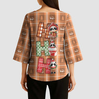Panda Christmas Kimono Sleeve Blouse Ho Ho Ho Caramel Pattern - Wonder Print Shop