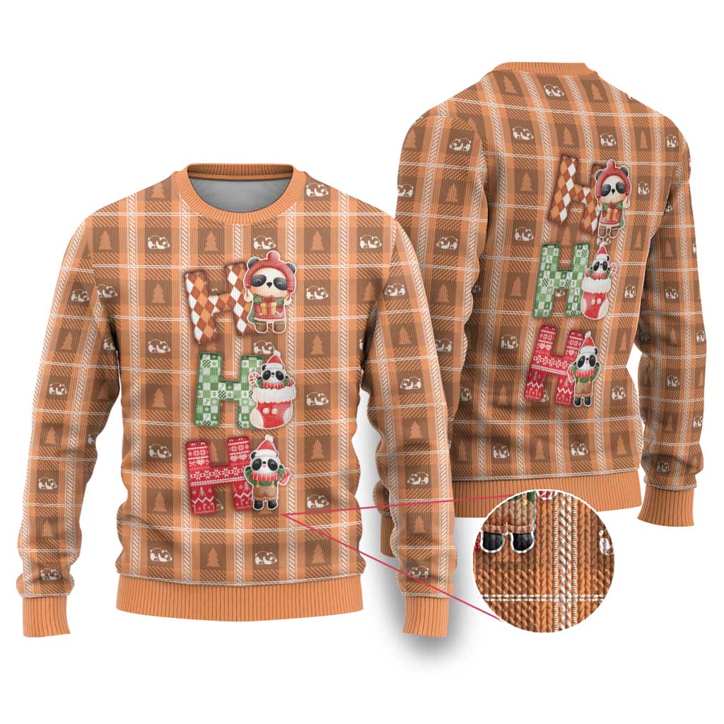 Panda Christmas Ugly Christmas Sweater Ho Ho Ho Caramel Pattern - Wonder Print Shop