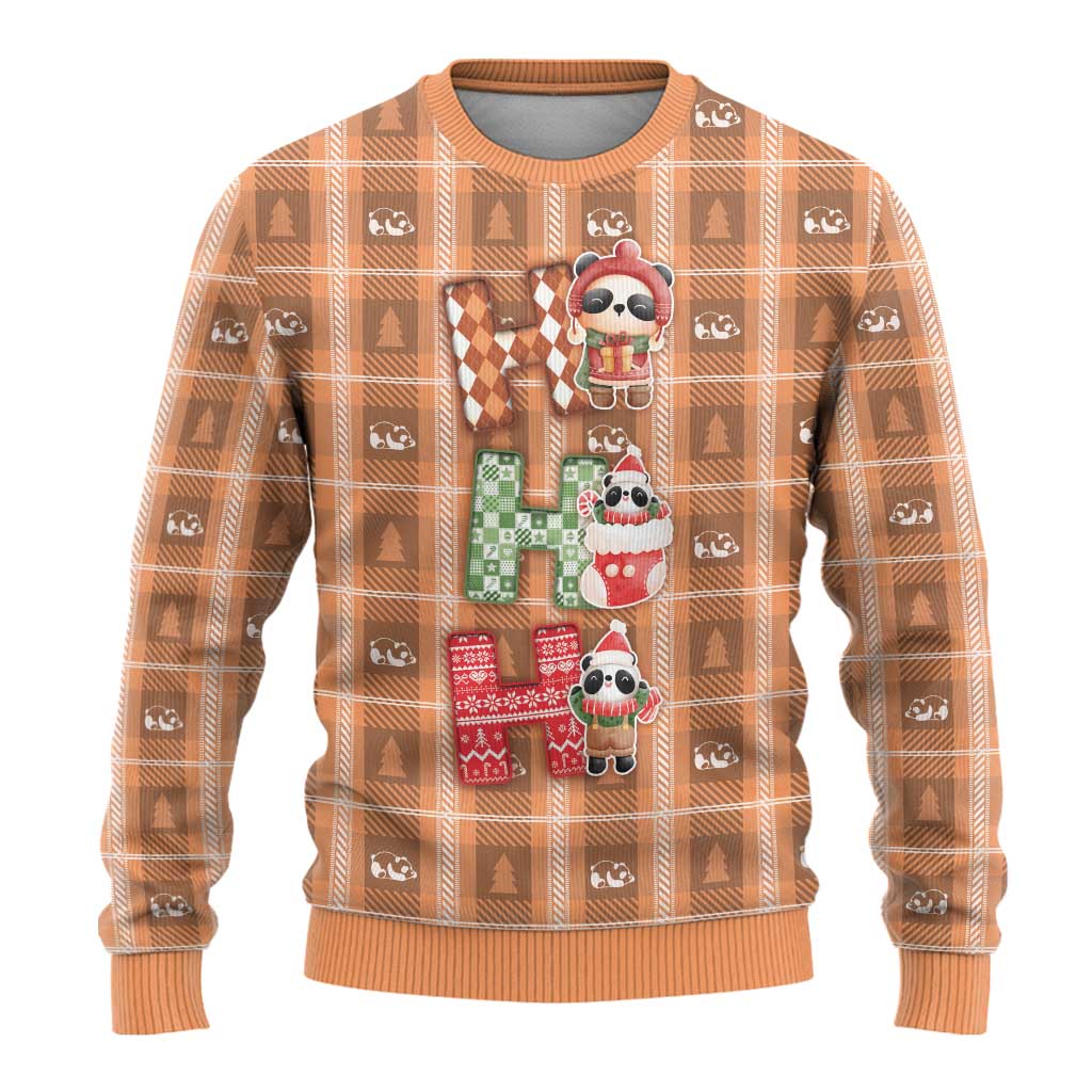 Panda Christmas Ugly Christmas Sweater Ho Ho Ho Caramel Pattern - Wonder Print Shop