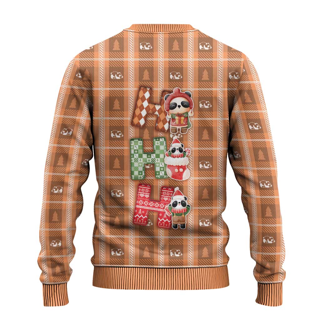 Panda Christmas Ugly Christmas Sweater Ho Ho Ho Caramel Pattern - Wonder Print Shop