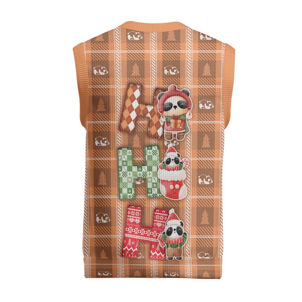 Panda Christmas Knitted V-Neck Vest Ho Ho Ho Caramel Pattern - Wonder Print Shop
