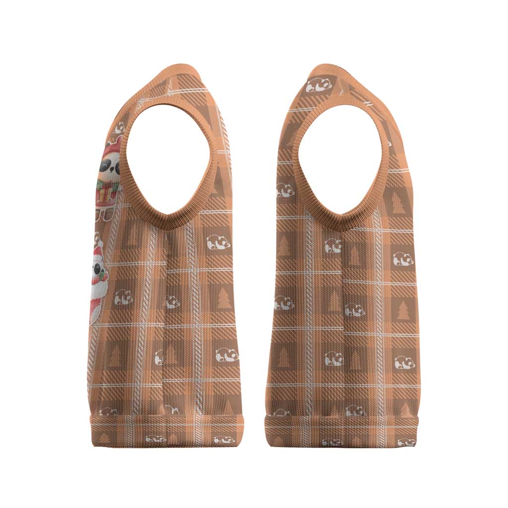 Panda Christmas Knitted V-Neck Vest Ho Ho Ho Caramel Pattern - Wonder Print Shop