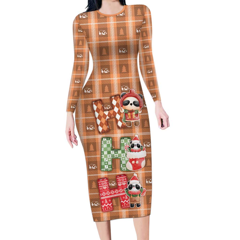 Panda Christmas Long Sleeve Bodycon Dress Ho Ho Ho Caramel Pattern - Wonder Print Shop
