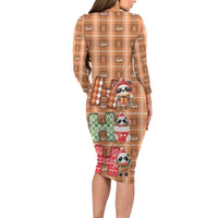 Panda Christmas Long Sleeve Bodycon Dress Ho Ho Ho Caramel Pattern - Wonder Print Shop