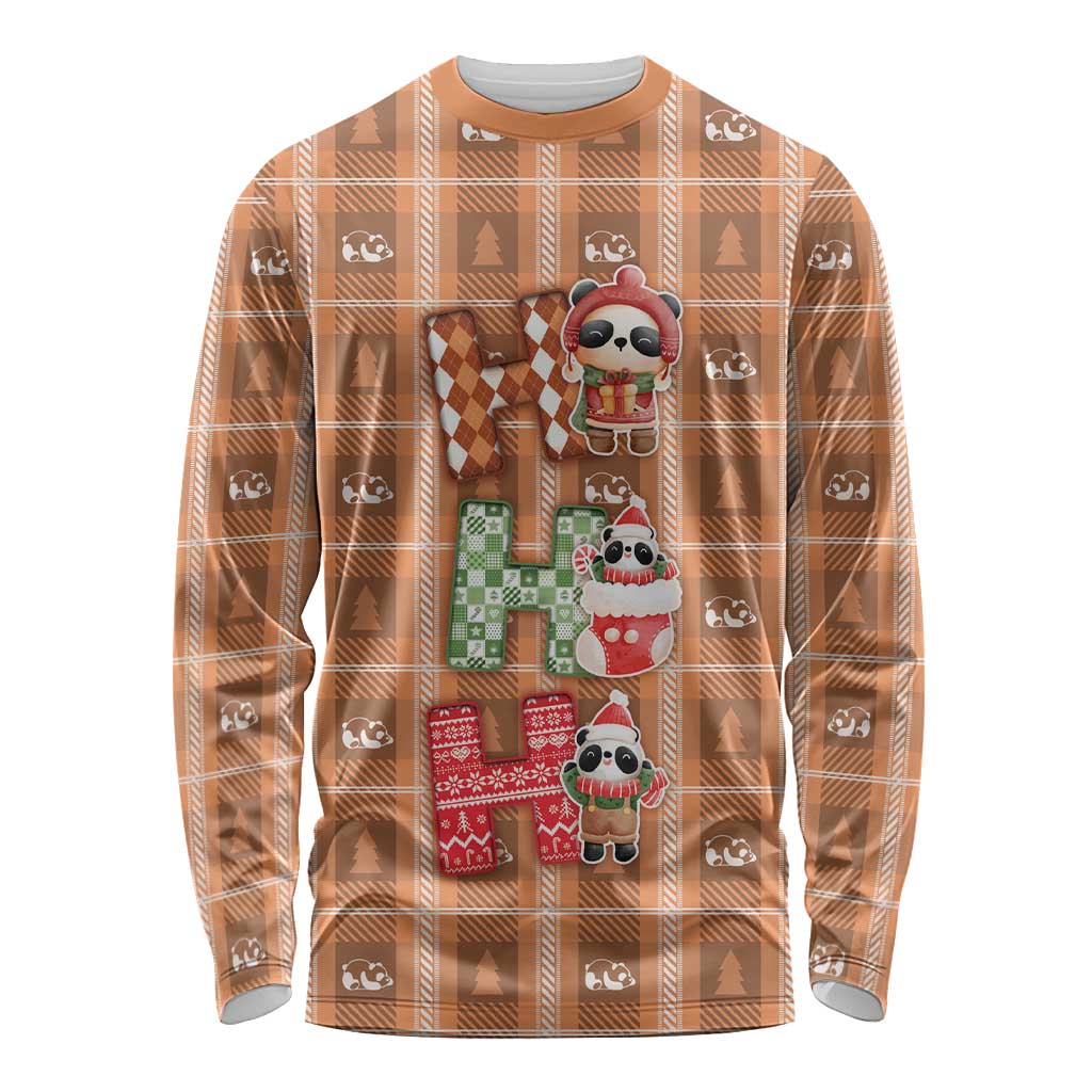 Panda Christmas Long Sleeve Shirt Ho Ho Ho Caramel Pattern - Wonder Print Shop