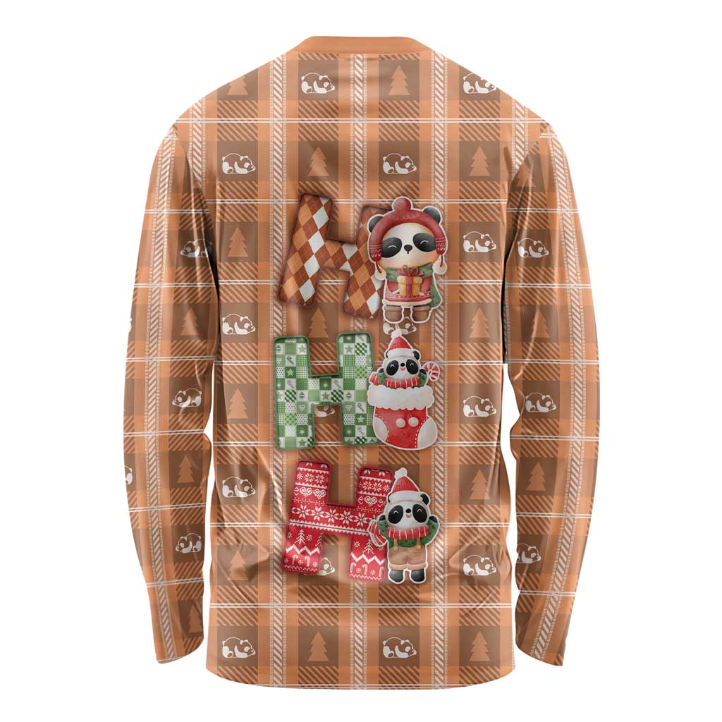 Panda Christmas Long Sleeve Shirt Ho Ho Ho Caramel Pattern - Wonder Print Shop