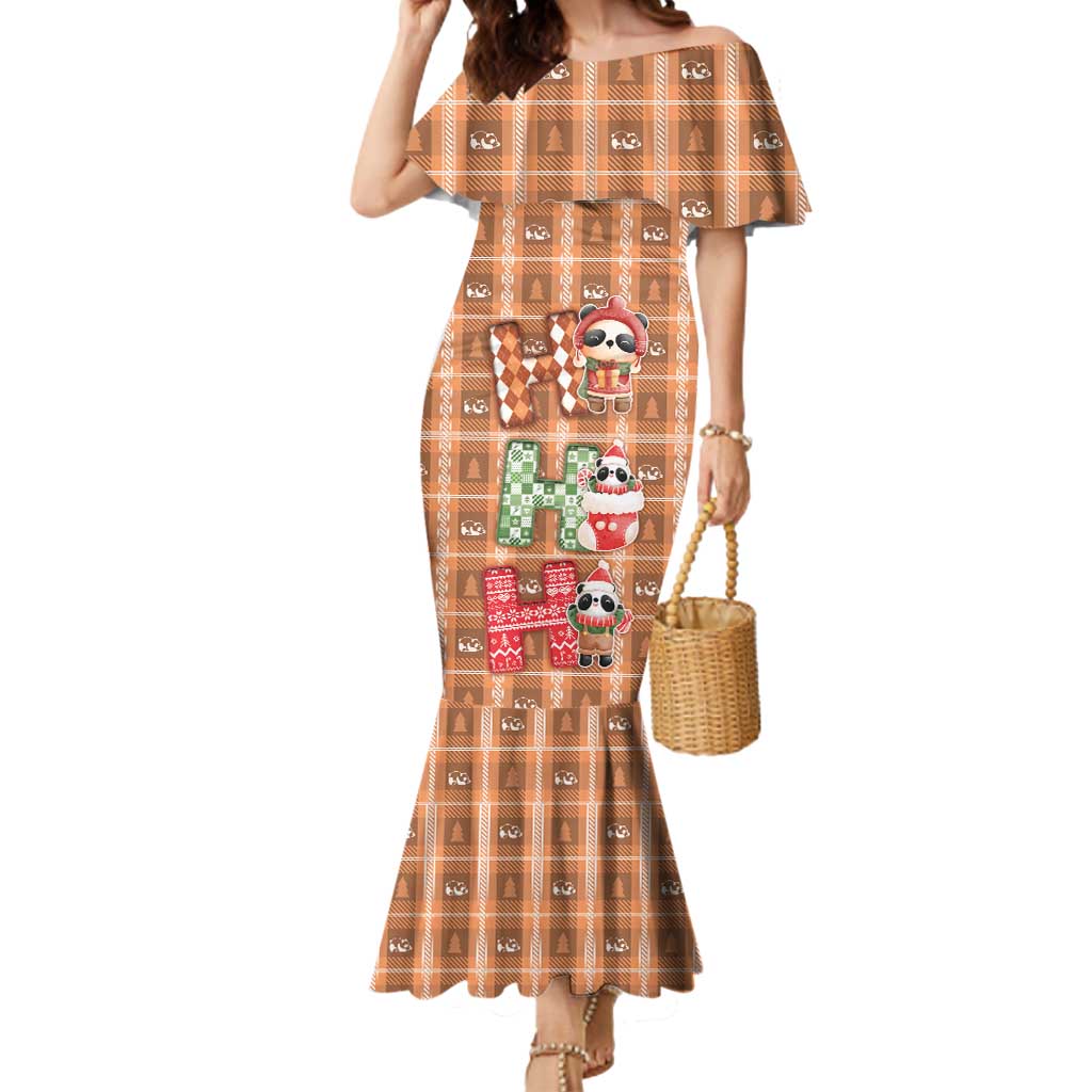 Panda Christmas Mermaid Dress Ho Ho Ho Caramel Pattern - Wonder Print Shop