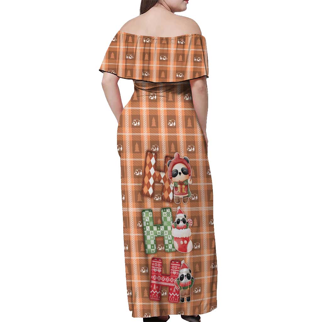 Panda Christmas Off Shoulder Maxi Dress Ho Ho Ho Caramel Pattern - Wonder Print Shop