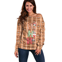 Panda Christmas Off Shoulder Sweater Ho Ho Ho Caramel Pattern - Wonder Print Shop
