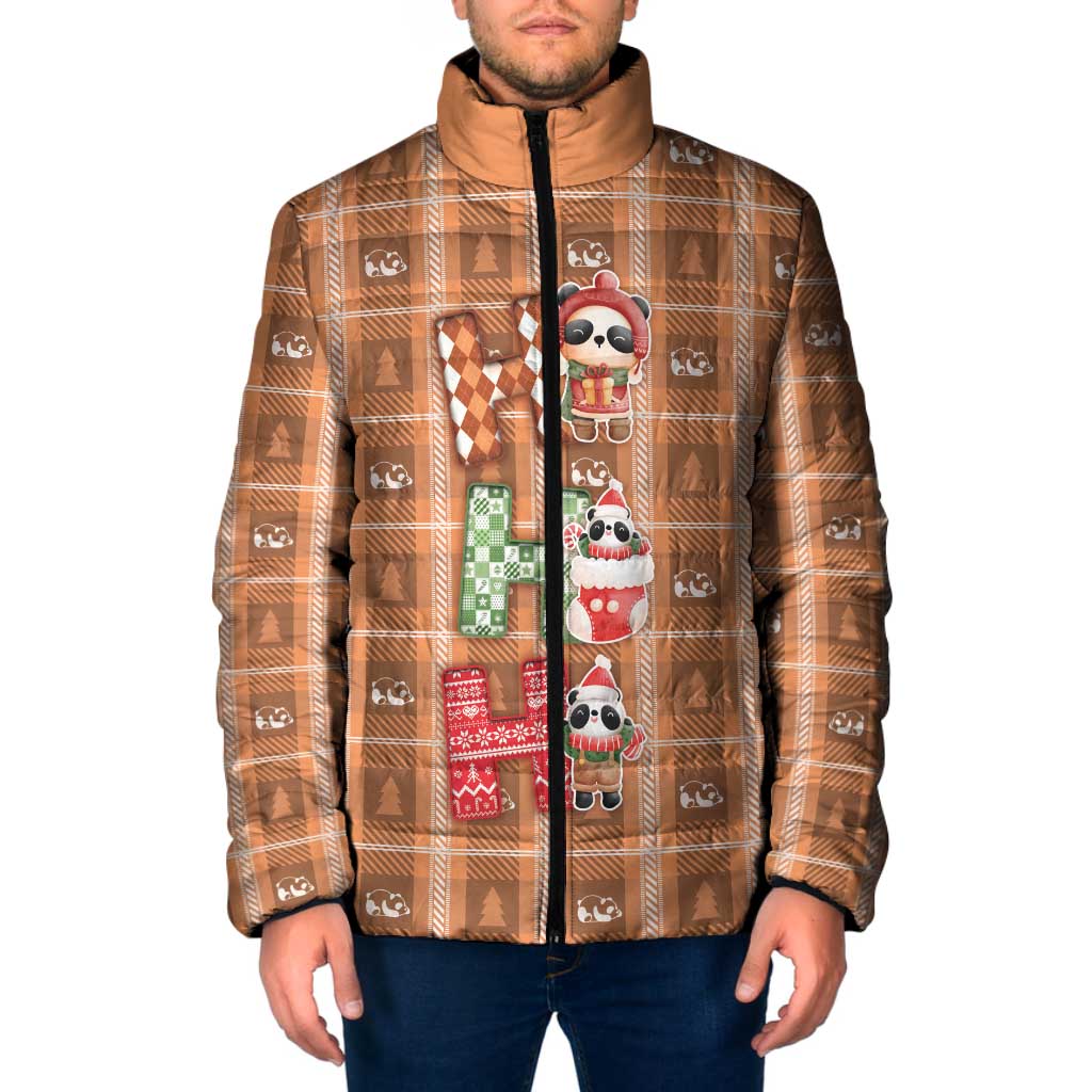 Panda Christmas Padded Jacket Ho Ho Ho Caramel Pattern - Wonder Print Shop