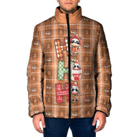 Panda Christmas Padded Jacket Ho Ho Ho Caramel Pattern - Wonder Print Shop