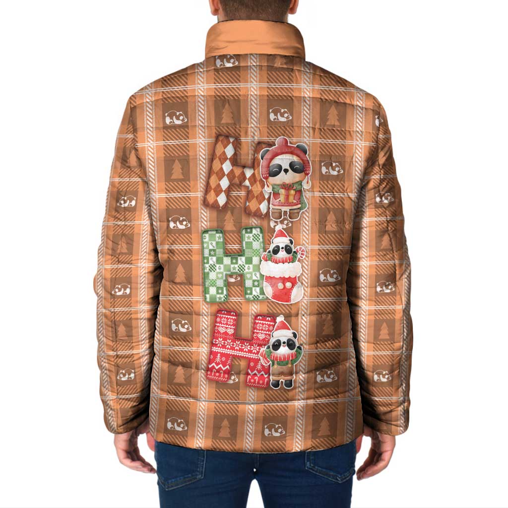 Panda Christmas Padded Jacket Ho Ho Ho Caramel Pattern - Wonder Print Shop